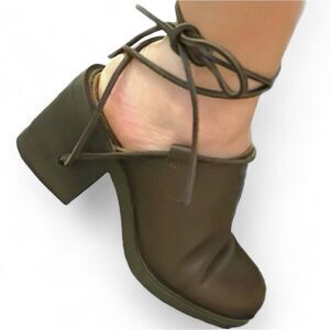 Tout Le Monde Strappy Heel Tie Up Leather Clogs Made in Italy